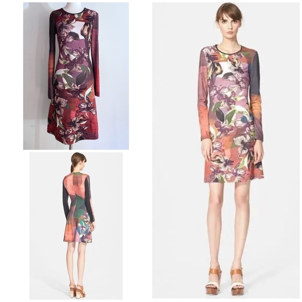 EUC Clover Canyon Autumn Lilies Floral Print Long Sleeves Flower Dress XS​​​​​
